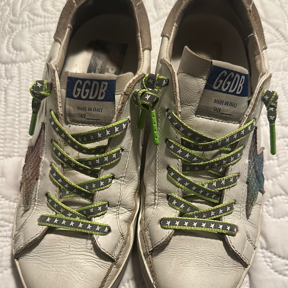 GGDB White Sneakers with Green Laces